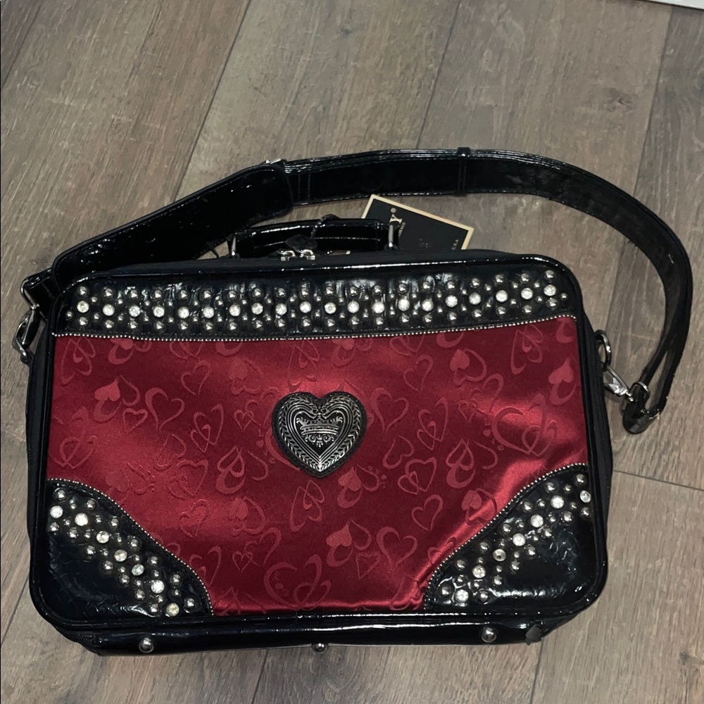 Brighton red and black patent leather and satin handbag